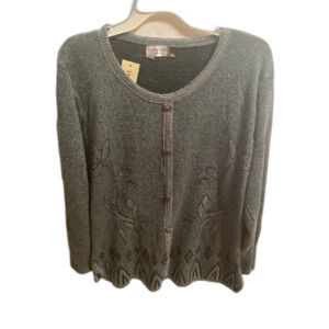 New Jon & Anna Faux Cardigan Sage Green Sweater 2X